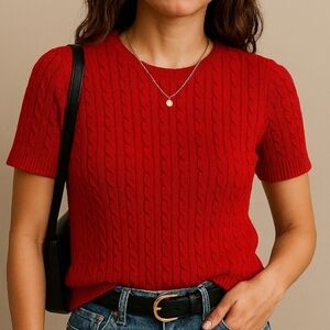 Crystal Kole Red Cable Knit Sweater Size L